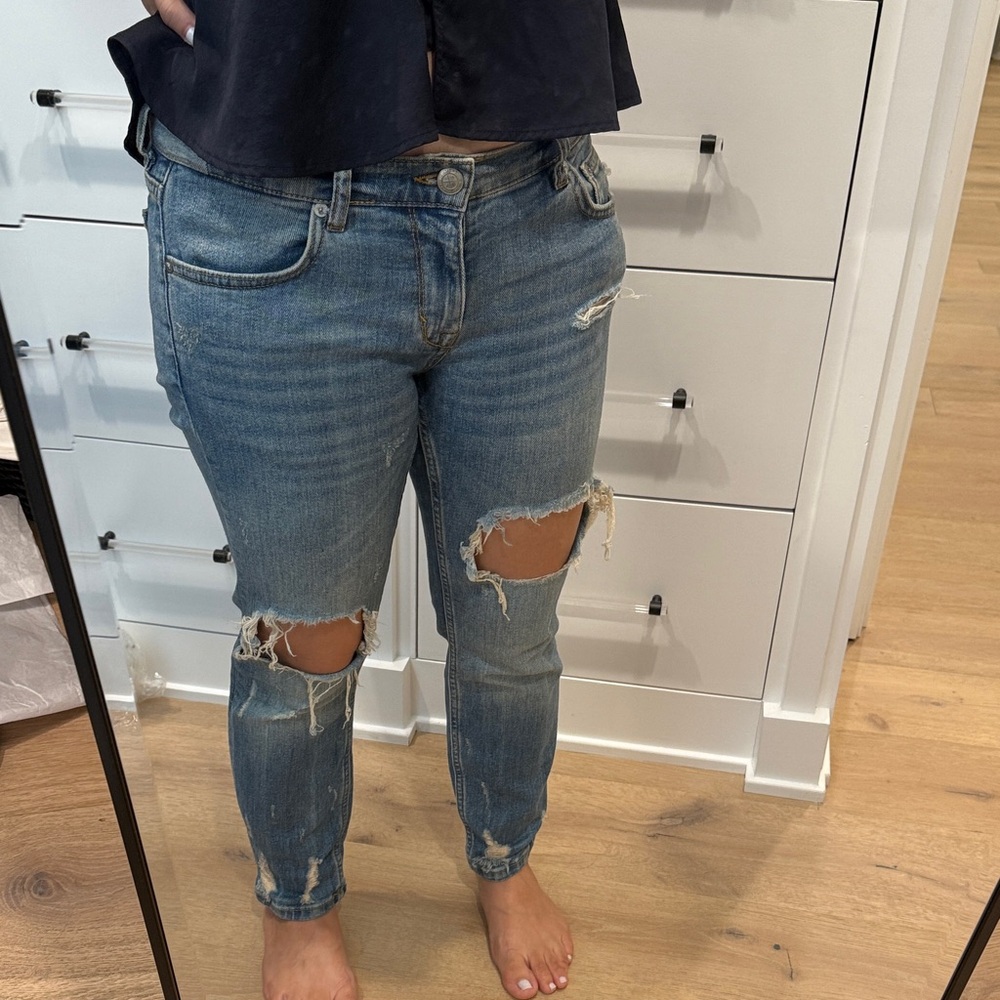 Zara Women's Ripped Skinny Jeans - Blue